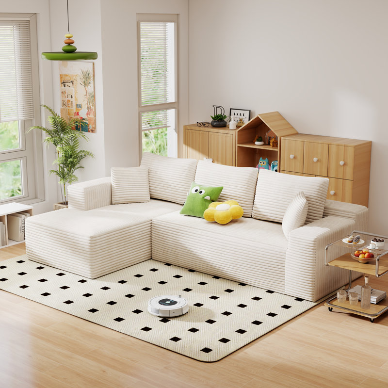 Canapé modulaire Ellie Cloudy Boneless, Orienté à gauche (vu de face), Velours côtelé beige