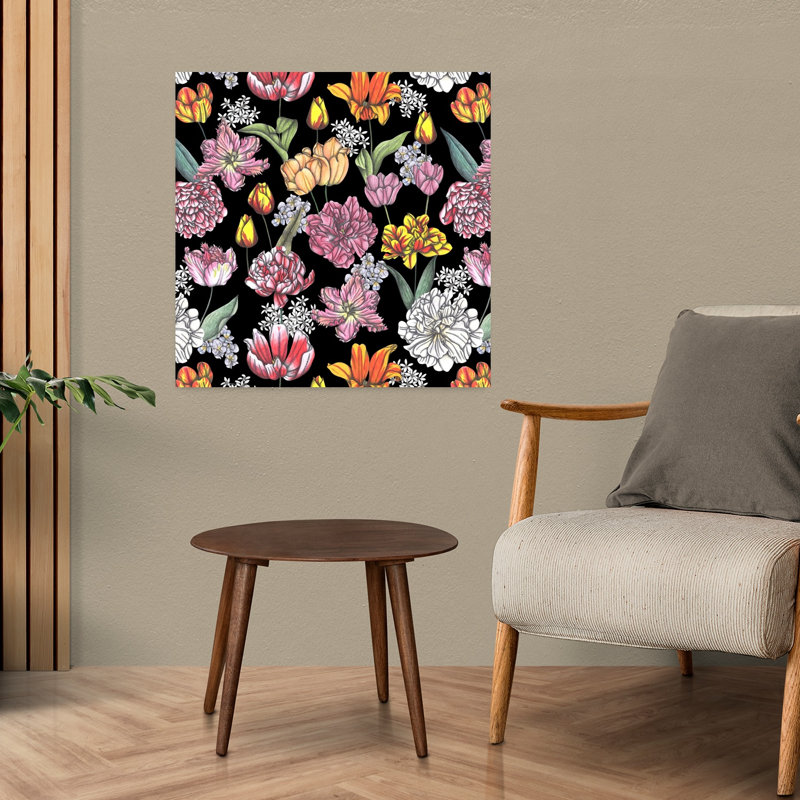 Art contemporain, tulipe rétro, art floral naturel, H 24 po x l 24 po