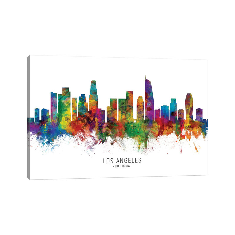 «Los Angeles California Skyline» par Michael Tompsett - peinture sur toile tendue, H 40 po x l 60 po x 1,5 po