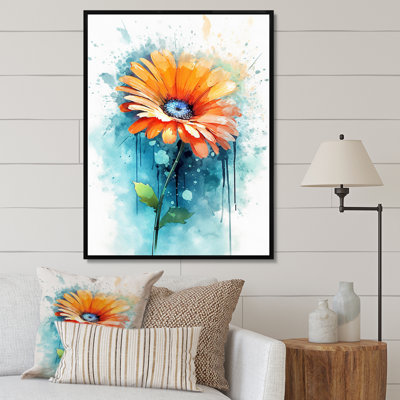 " Orange Teal Daisy Flower Fusion "
