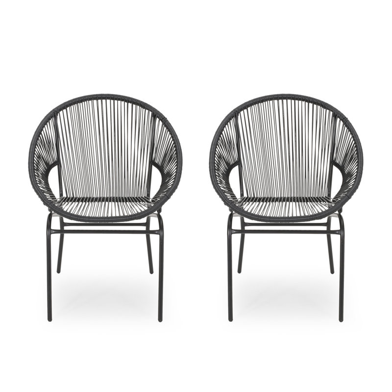 Fauteuil d'extérieur profilé, construction en fer noir, l 28,28 po x L 26,49 po, H 33,15 po, conception moderne et élégante, structure, l 28,28 po x L 26,49 po