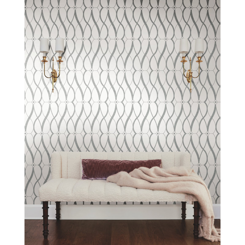 Graceful Geo Geometric Metallic Wallpaper Roll, White/Silver