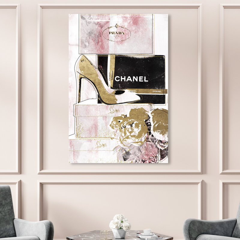 " Luxury Stacked Shoes Rose ", Wrapped Canvas, 54" H x 36" W