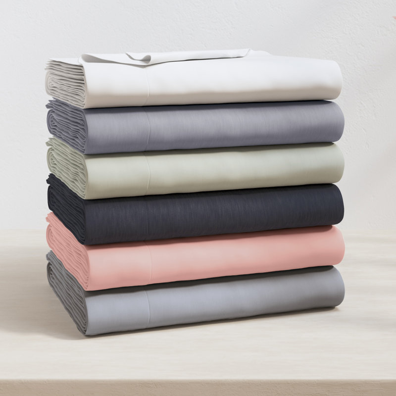 Ultra-Soft Cotton Heathered Melange Jersey Knit Sheet Set, Twin with 1 Pillowcase, Heathered Denim Blue