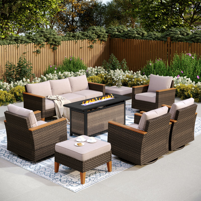 Argyri Outdoor Wicker Patio Conversation Furniture Set With Swivel Chairs, Yes