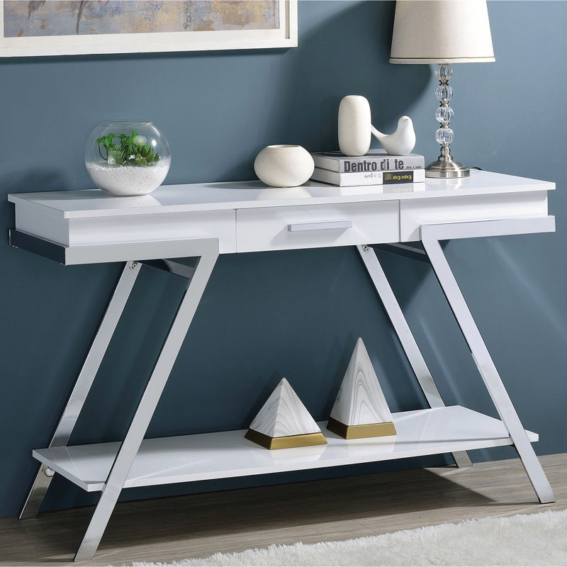 Rectangular Console Table With And Open Storage Function High Gloss Finish Legs