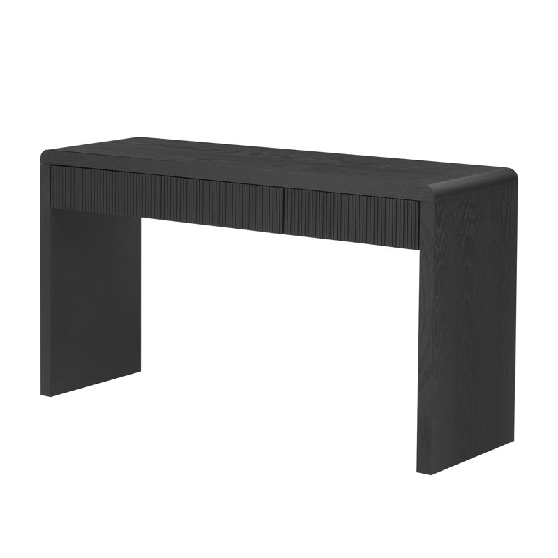 Console rustique avec 3 tiroirs cannelés - Table d'entrée en placage de bois massif avec grain de bois naturel pour le salon