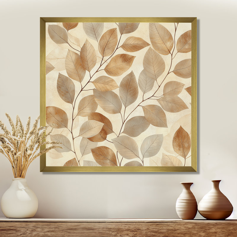 «Brown Leaves Botanical», art mural sur toile, H 16 po x l 16 po, Reproduction encadrée d'une seule photo, Doré