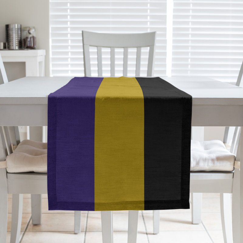 Baltimore Throwback Football Stripes Table Runner, 72" L x 16" W, Cotton Blend, Yellow/Purple