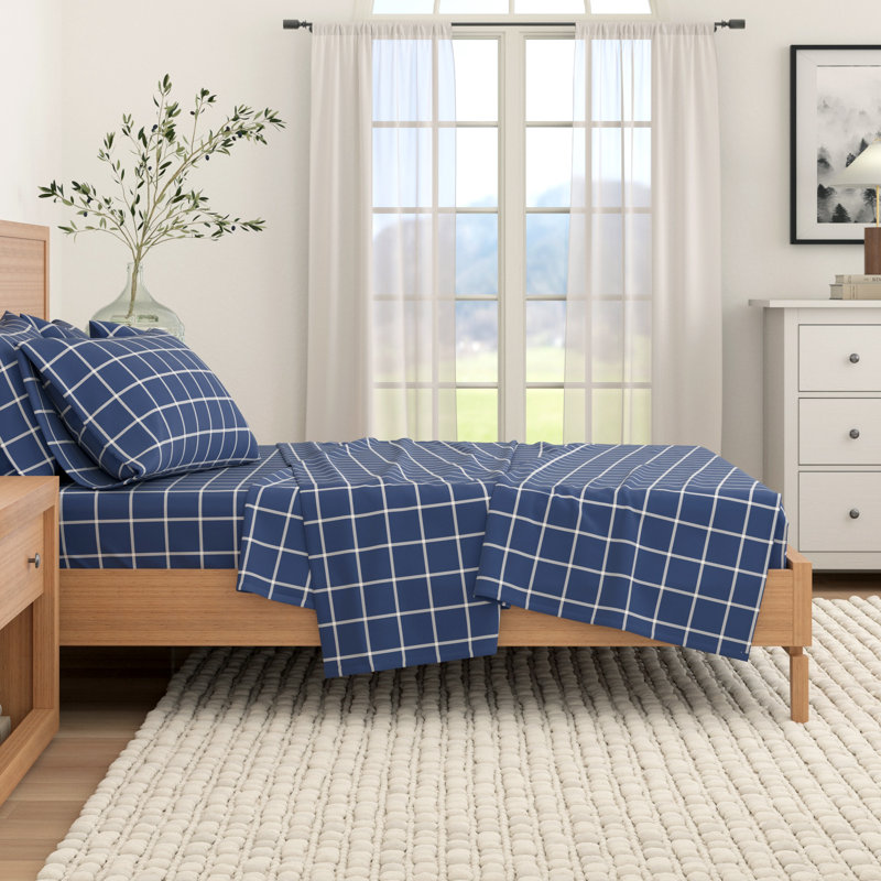 Full Size Navy and White Cotton Flannel Sheet Set