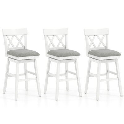 3 Pcs 30" Bar Stool Wooden Chair With Contoured Backrest Swivel Padded Seat For Kitchen by Red Barrel Studio