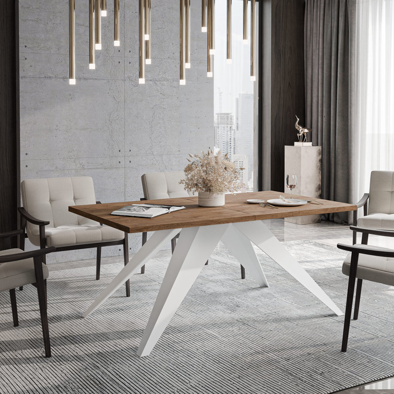 Extendable Metal Base Dining Table, White, 76cm H x 140cm W x 80cm D, Oak Lefkas
