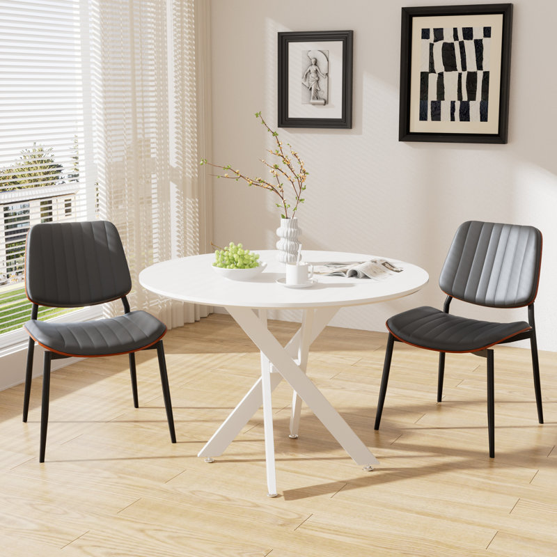 Ensemble de table de salle à manger rond en bois, Noir, noir, noir, noir, 3