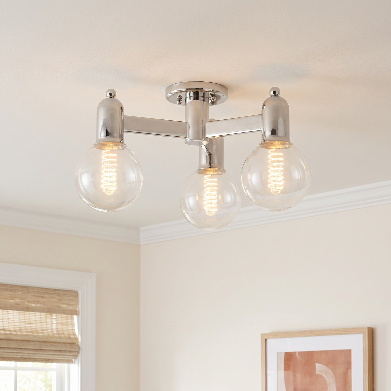 Saimi 3-Light Semi Flush Mount, Polished Nickel