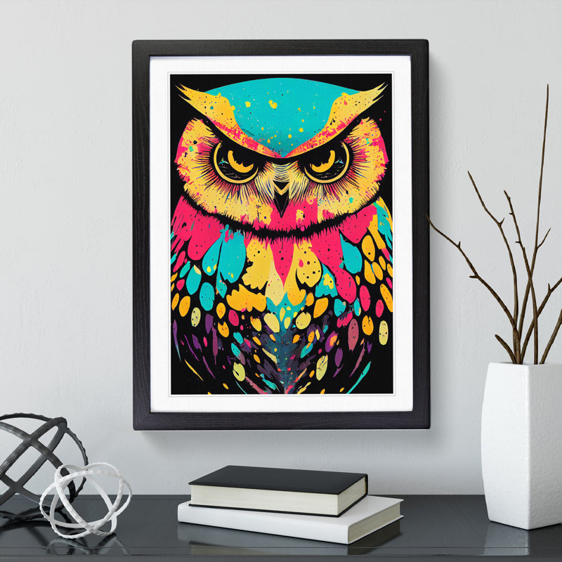 Owl Paint Splash No.3 Abstract - Framed Print, 64cm H x 46cm W x 2cm D, Black