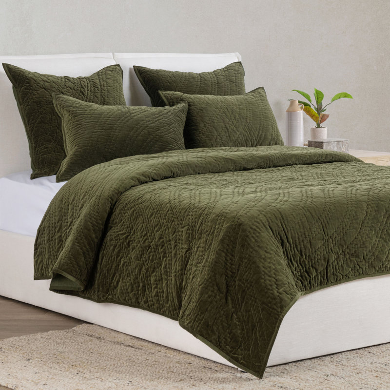 Elms Quilted Blanket, King, Green