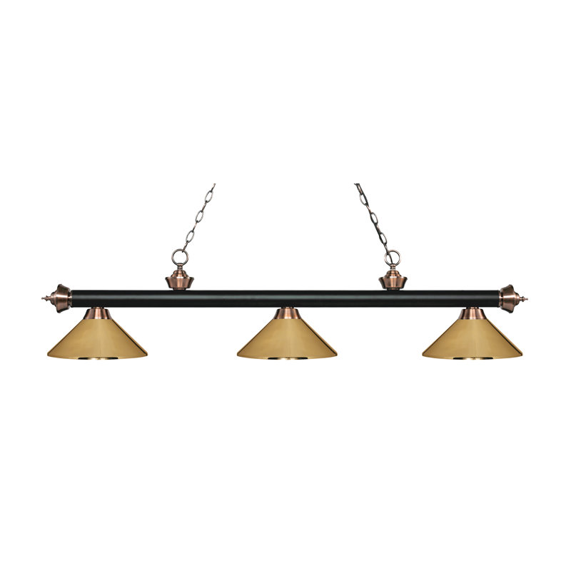 Chevelle 3 - Light Pool Table Lights Pendant, Polished Brass, 13.5" H x 57.25" W x 14.25" D, Matte Black