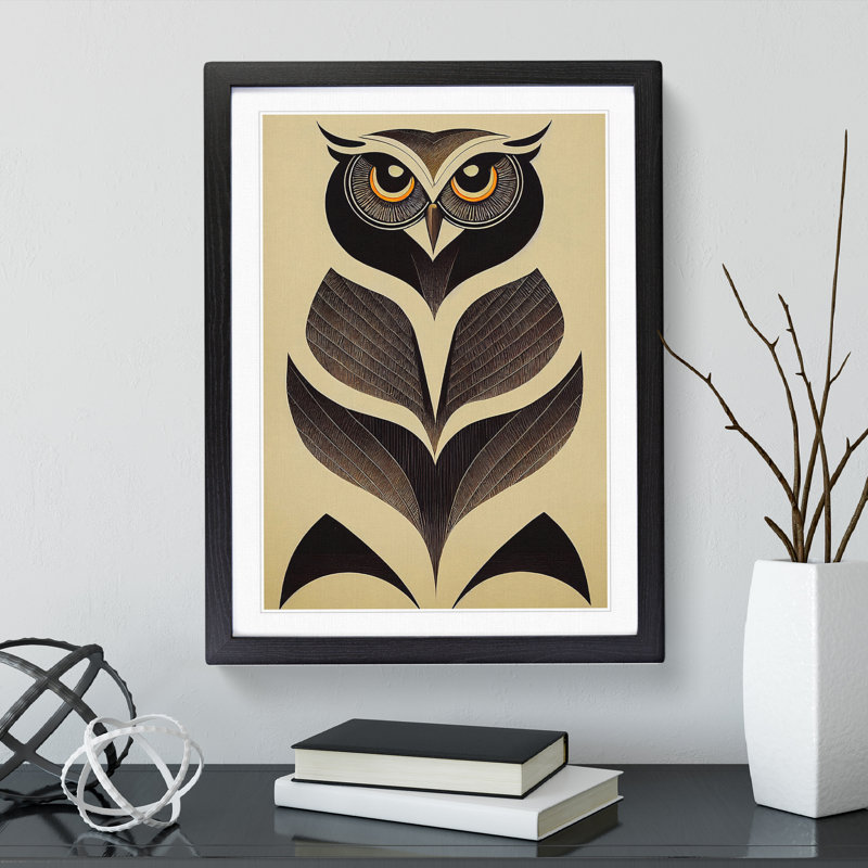 Antique Owl - Single Picture Frame Print, Black Framed, 64cm H x 46cm W x 2cm D