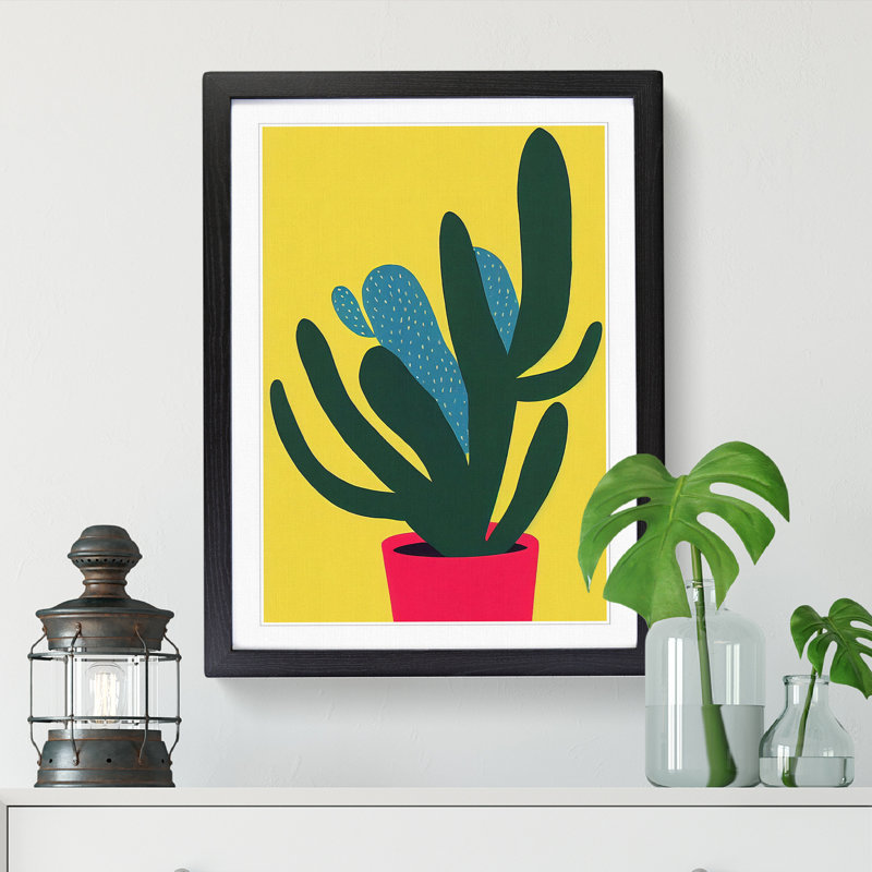 FRM-V0523-339X Cactus Cacti Minimalism - Single Picture Frame Print, Black Framed, 64cm H x 46cm W x 2cm D