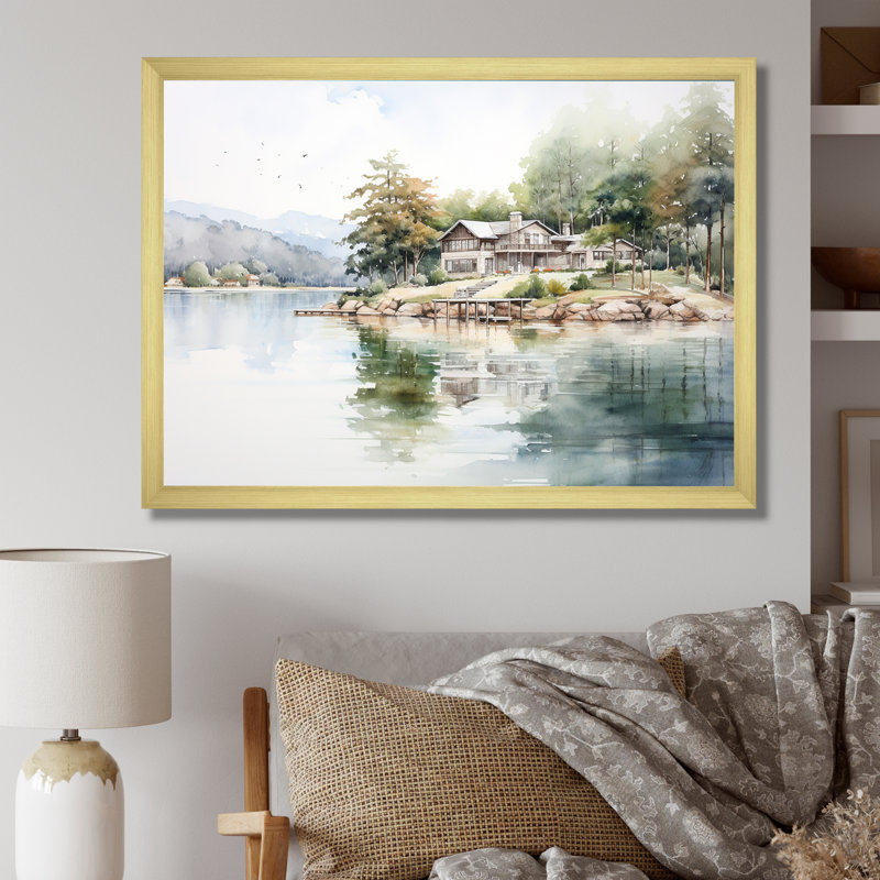 Beauté réfléchissante Lake House, Cadre doré simple, H 12 po x l 20 po x P 1 po