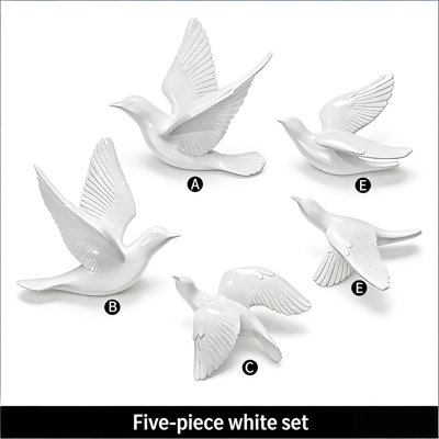 Modern Flying Birds Wall Art Decoration 5-piece Set 3D Suspended Bird Wall Decoration Set