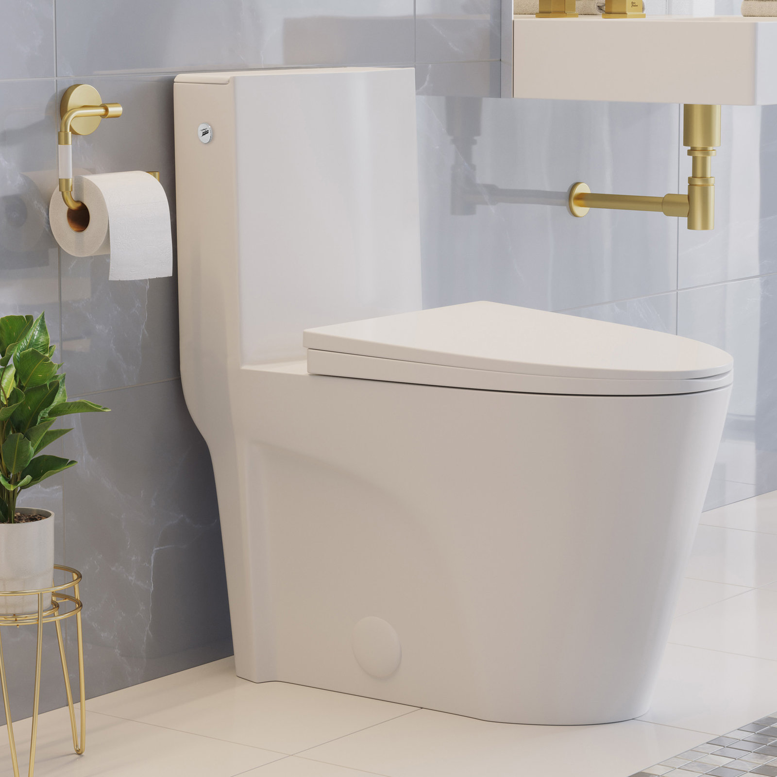 St. Tropez 1-Piece Elongated Toilet, Glossy White, Left, 12"