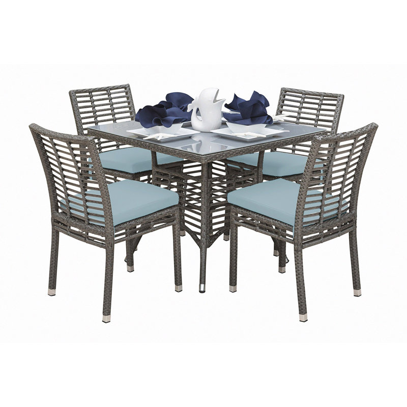 Square 4 - Person Outdoor Dining Set, Canvas Air Blue Sunbrella® Canvas