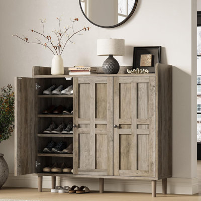 Farmhouse Freestanding Large Shoe Storage Cabinet with 3 Doors, Adjustable Shelves & Anti‑Tip Design, Shoe Organizer for Entryway, Hallway and Living Room