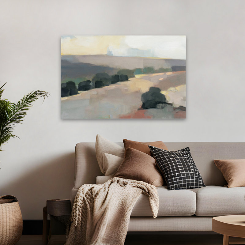 Lumière dans la vallée gris contemporain abstrait bleu gris brun nuage, H 48 po x l 32 po