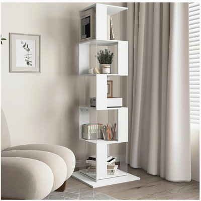 Five-tier rotating bookshelf, pedestal-style simple bookshelf with acrylic panel, student multi-functional creative bookshelf