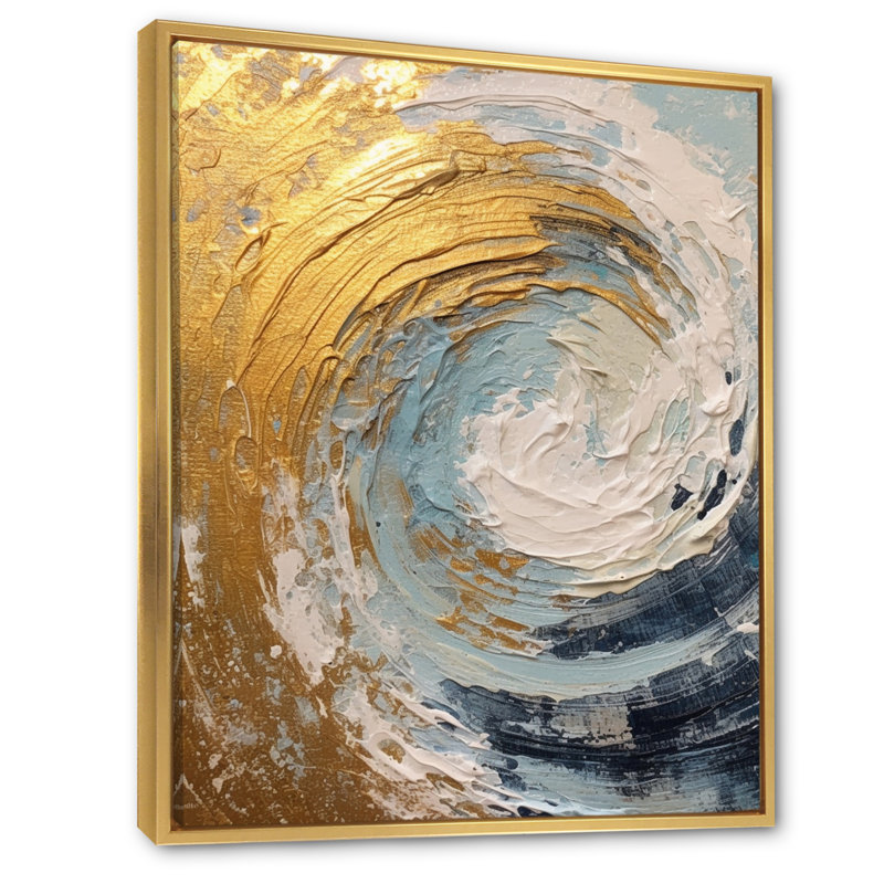 Nébuleuse spirale dorée et bleue, H 32 po x l 16 po x P 1 po, Cadre flottant doré