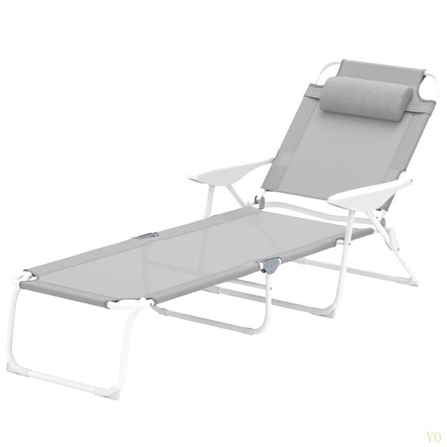 Chaise de bronzage d'extérieur, chaise longue pliante, Blanc