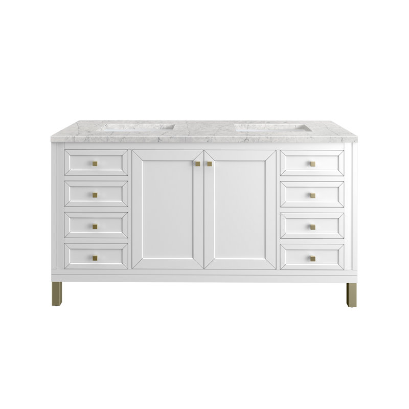 Chicago 60'' W Double Vanity, Eternal Jasmine Pearl, Glossy White