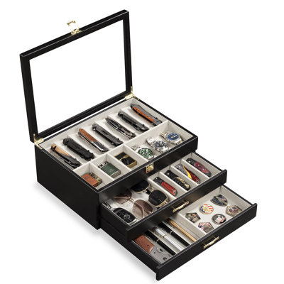 3-layer Knife Display Case, Knife Collection Display Holder With Glass Lid & Drawers (black)