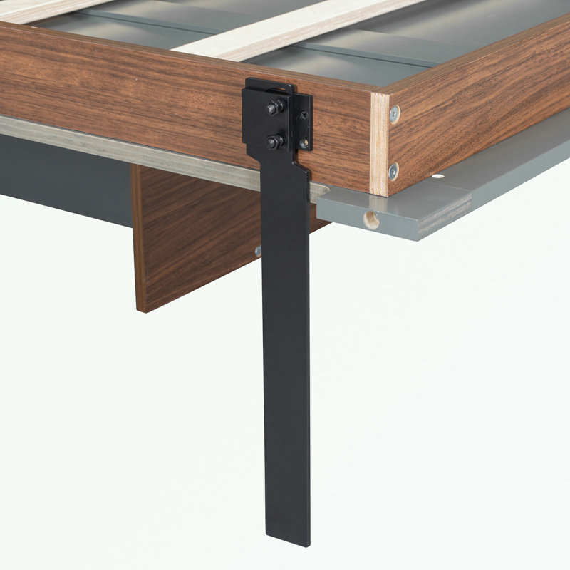 Lit escamotable double avec bureau pliable, gris