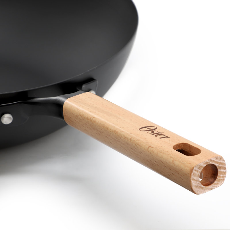Wok à base plate en acier au carbone 13,5 pouces avec poignées en bois Oster Northcliffe