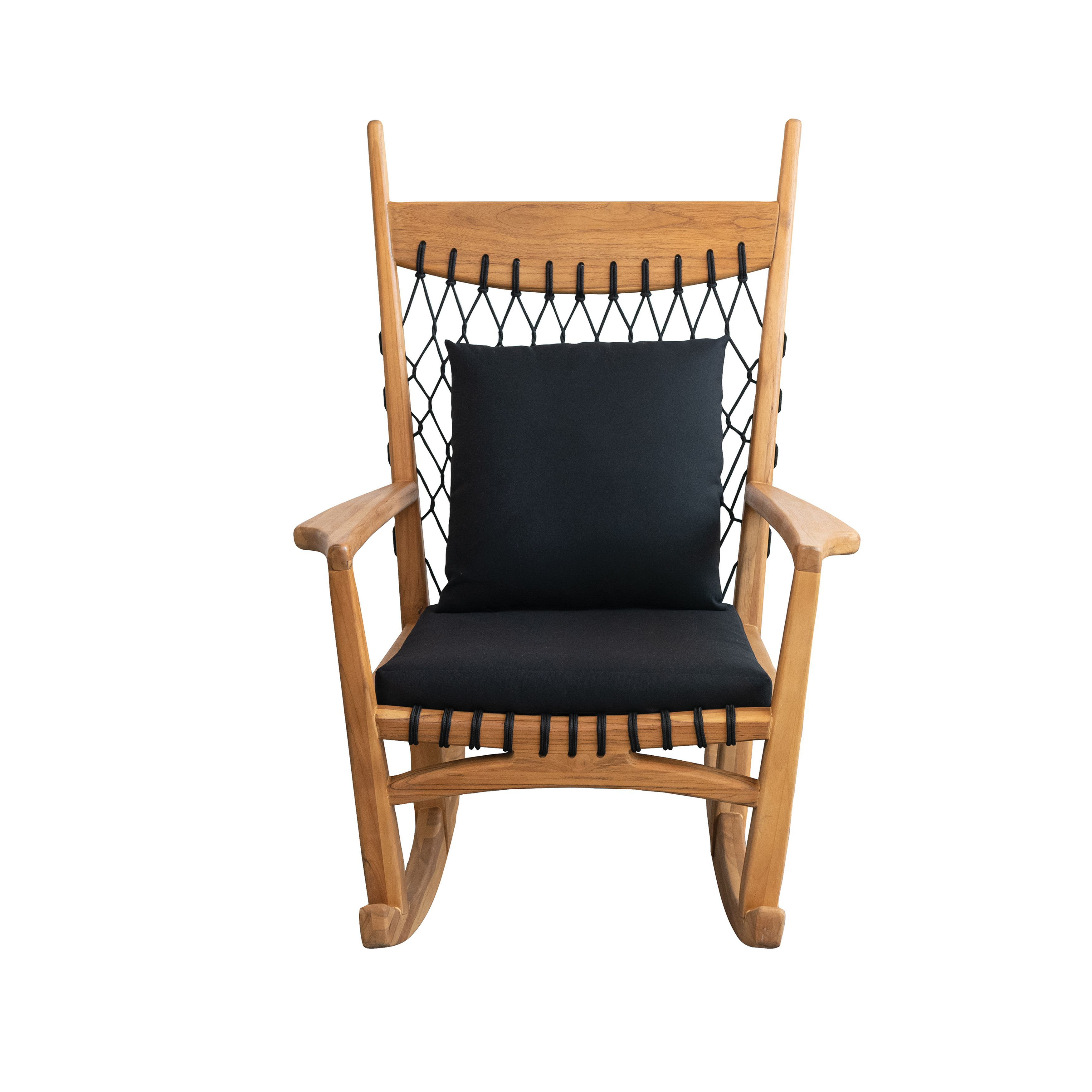 Rosecliff Heights Teakwood And Woven Rope Rocking Chair With Cushions ...