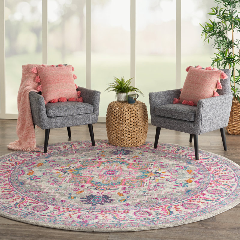 Tapis oriental gris clair / rose Verda, Rond 8 pi