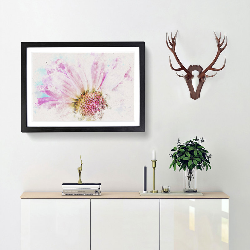 Pink Daisy Flower - Framed Print, 45cm H x 63cm W x 2cm D, Black Framed