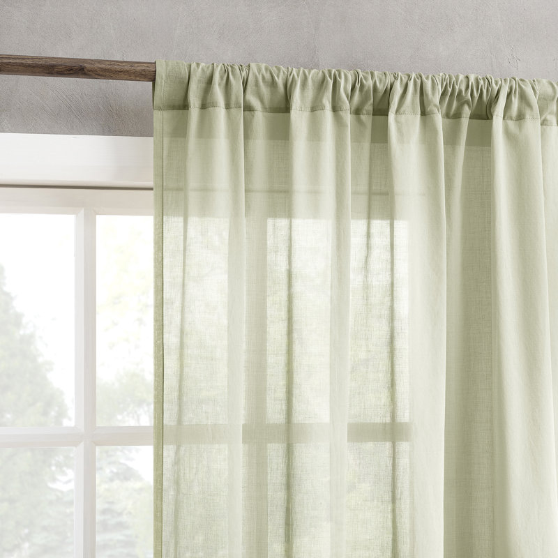 Light Moss Cotton Sheer Rod Pocket Curtain Panel 50" x 96"