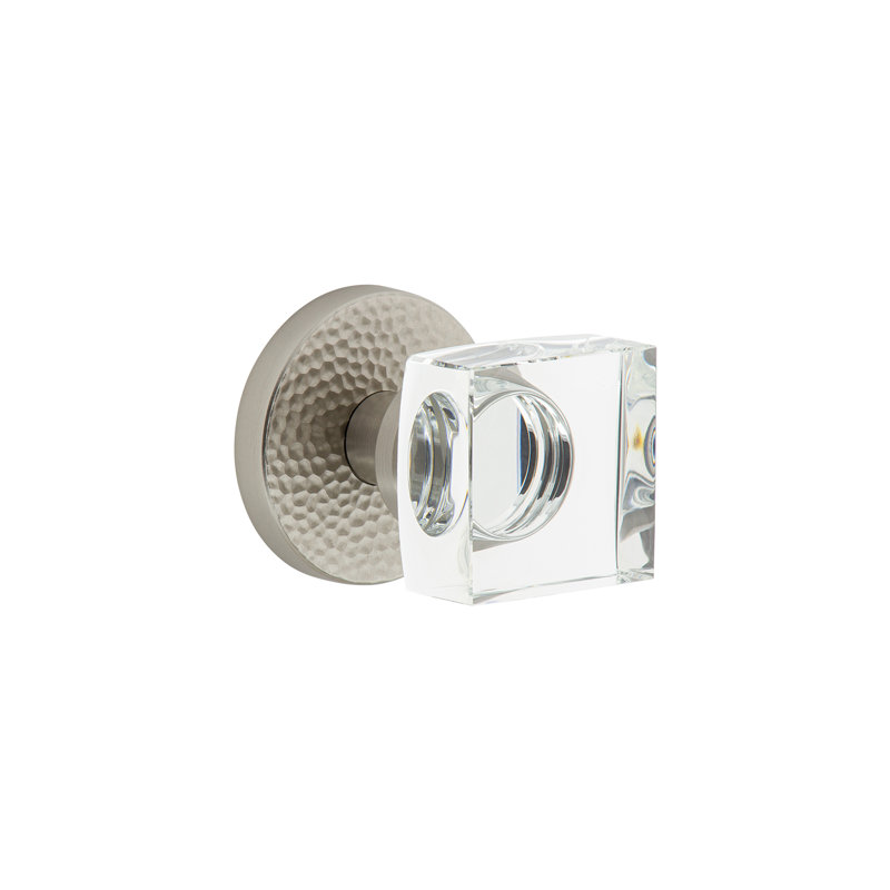Viaggio Circolo Hammered Rosette with Quadrato Crystal Knob, Satin Nickel, 2.75"
