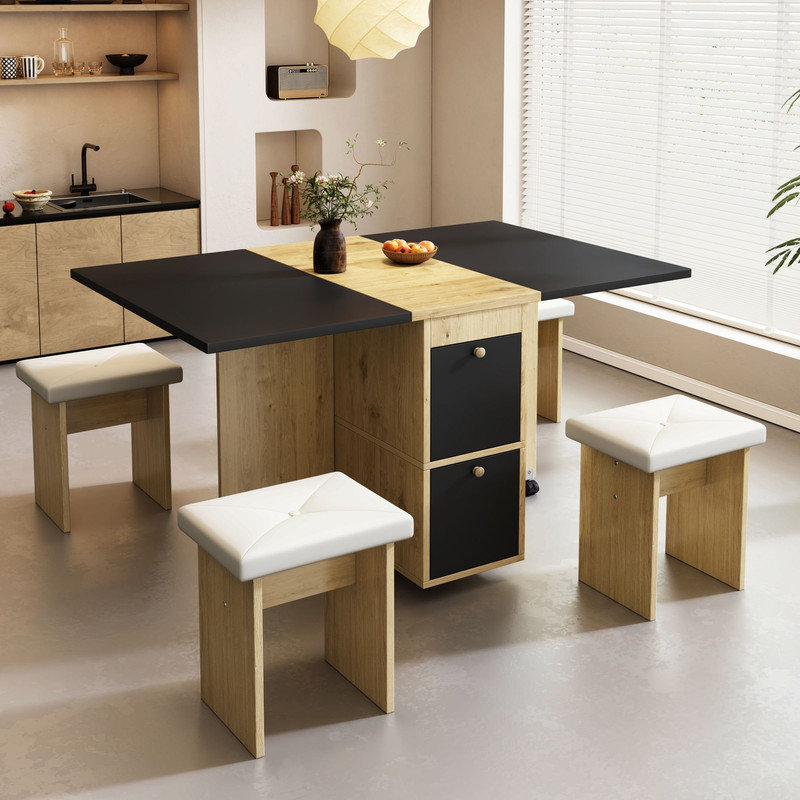 4 - Person Dining Set, Black/Natural