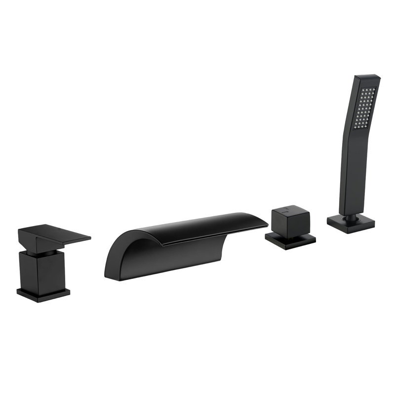 Robinet de baignoire romaine monocommande à fixation sur le comptoir avec douche à main, Noir mat