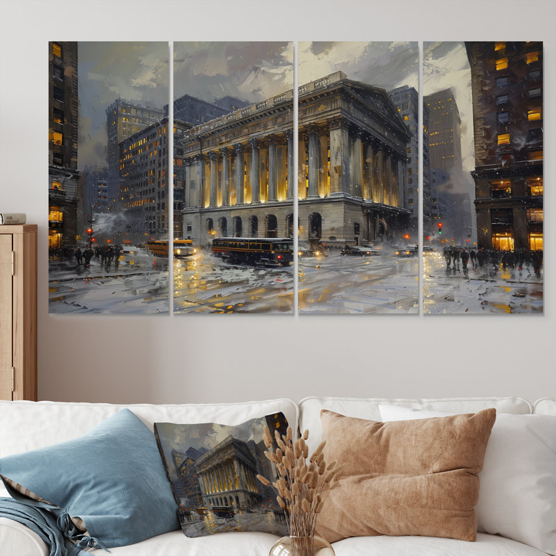«Beige Banks», art architectural à New York Winter - ensemble d'art sur toile Banks, H 28 po x l 48 po