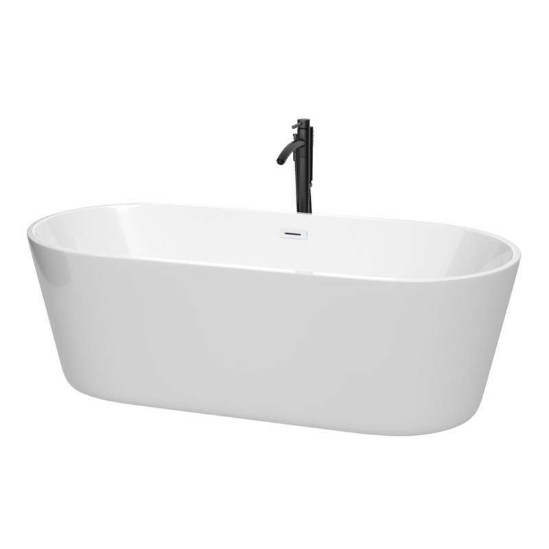Carissa 71'' x 32'' Freestanding Soaking Acrylic Bathtub with Faucet, White/Shiny White/Matte Black