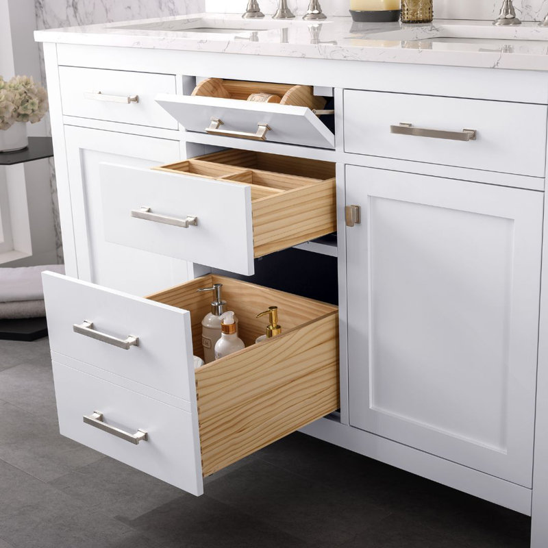 Ensemble de meuble-lavabo double l 54 po Ajhane, Blanc / nickel brossé