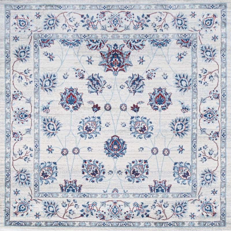 Hatha Modern Persian Vintage Moroccan Traditional Ivory/Blue/Red Rug, Square 5'