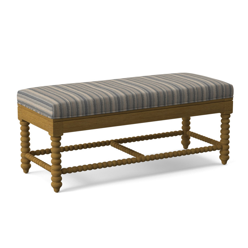 Lind Island Upholstered Bench, Sunbrella Beige Pinstripe; 6205-74, Honey Finish