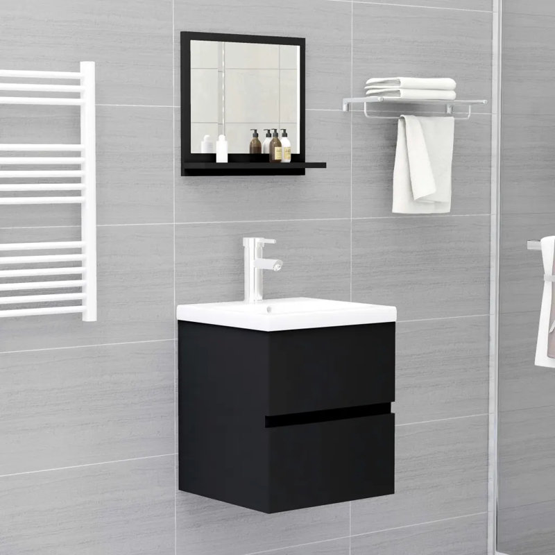 Dorlene Mirror with Shelves, 37cm x 40cm, Black