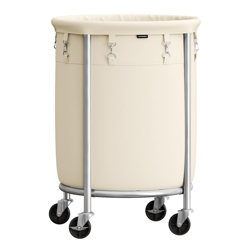Round Laundry Cart with Steel Frame, Silver/Cream